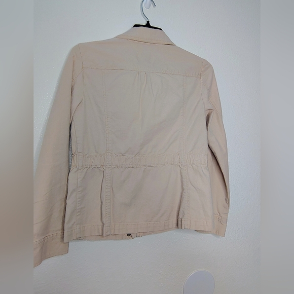 LOFT Cream Utility Jacket Cotton/Stretch Full Zip Snap Buttons ElasticCinch Sz S - Picture 12 of 12